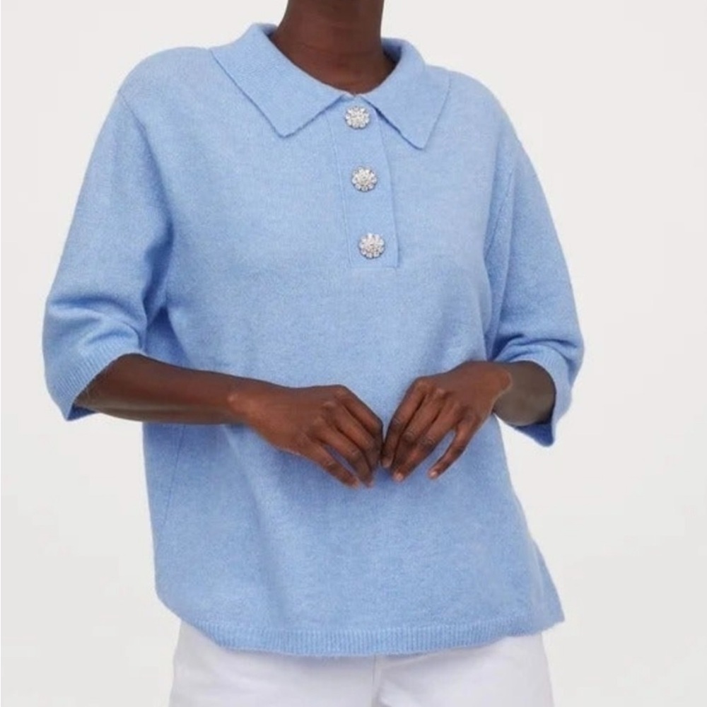 H&M Light Blue 3/4 sleeve wool Collar sweater Size M